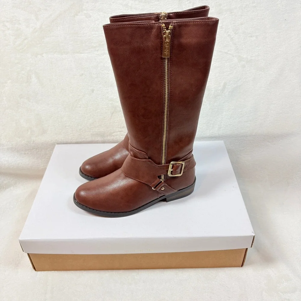Jessica Simpson Girls Tall Riding Boots Kids Sz 2 Kingsley Brown‎ Faux Leather